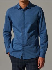 Koszula - niebieski. Niebieskie koszule Sinsay, l, bez wzorów, bez kołnierzyka, bez ramiączek. Za 42.99 zł.