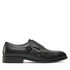 Półbuty BOSS. Czarne eleganckie półbuty Boss, bez wzorów, bez obcasa, bez zapięcia. Za 739.99 zł.