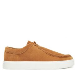 Półbuty Calvin Klein. Brązowe eleganckie półbuty CALVIN KLEIN, bez wzorów, bez obcasa, bez zapięcia. Za 699.99 zł.