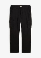Spodnie bojówki na ciepłej flanelowej podszewce, relaxed fit, z wygodnym pasem. Czarne joggery i bojówki bonprix, m, bez wzorów. Za 199.99 zł.