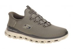 Sandały Skechers Glide Step Slipper męskie taupe brązowe. Brązowe sandały Skechers, z gumy, z okrągłym noskiem, bez zapięcia. Za 364.50 zł.