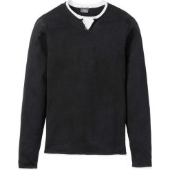 Sweter w optyce 2 w 1 z bawełny z recyklingu bonprix czarny. Czarne swetry nierozpinane bonprix, m, bez wzorów, z bawełny, bez kołnierzyka, bez ramiączek. Za 49.99 zł.