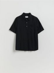 Koszula z dodatkiem lnu - czarny. Czarne koszule Reserved, l, bez wzorów, z wiskozy, bez kołnierzyka, bez ramiączek. Za 129.99 zł.