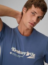 4F T-shirt regular z nadrukiem męski - niebieski XL. Niebieskie t-shirty 4F, m, bez wzorów, z bawełny, bez kołnierzyka, bez ramiączek. Za 69.99 zł.