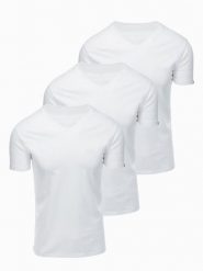 Zestaw męskich bawełnianych koszulek V-neck BASIC – 3x biały V11 OM-TSBS-0281 (3x - Rozmiar: M. Białe t-shirty Ombre Clothing, m, bez wzorów, z bawełny, bez kołnierzyka, bez ramiączek. Za 169.99 zł.