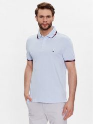 Tommy Hilfiger Polo 1985 MW0MW30750 Błękitny Slim Fit. Niebieskie koszulki polo sportowe Tommy Hilfiger, l, bez wzorów, z bawełny, bez kołnierzyka, bez ramiączek. Za 279.99 zł.