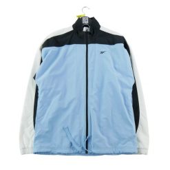 Kurtka dresowa męska niebieska. Niebieskie kurtki Reebok, m, bez wzorów, z dresówki, bez kaptura. Za 164.76 zł.