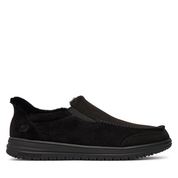 Półbuty Skechers. Czarne eleganckie półbuty Skechers, bez wzorów, bez obcasa, bez zapięcia. Za 269.99 zł.