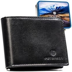 Czarny portfel męski ze skóry naturalnej wyposażony w system RFID - Peterson. Czarne portfele Peterson, bez wzorów, ze skóry. Za 109.99 zł.