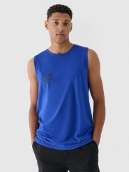 4F Tank top oversize z nadrukiem męski - kobaltowy L. Niebieskie bezrękawniki 4F, l, bez wzorów, z bawełny, bez kołnierzyka, bez ramiączek. W wyprzedaży za 29.99 zł.