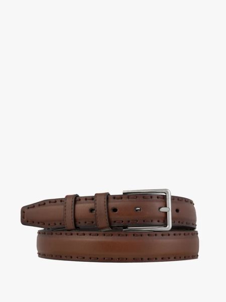 Brązowy pasek ze skóry licowej. Brązowe paski Ryłko, bez wzorów, z denimu, casualowe. Za 129.99 zł.