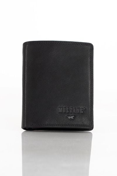 Męski Skórzany Portfel Czarny Premium Mustang Denimo High Wallet. Czarne portfele Mustang, bez wzorów, ze skóry. Za 149.99 zł.