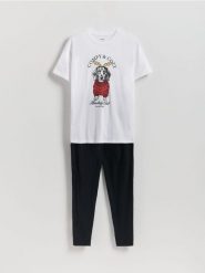 Dwuczęściowa piżama ze świątecznym motywem - biały. Białe piżamy Reserved, l, bez wzorów, z bawełny, bez ramiączek. Za 139.99 zł.