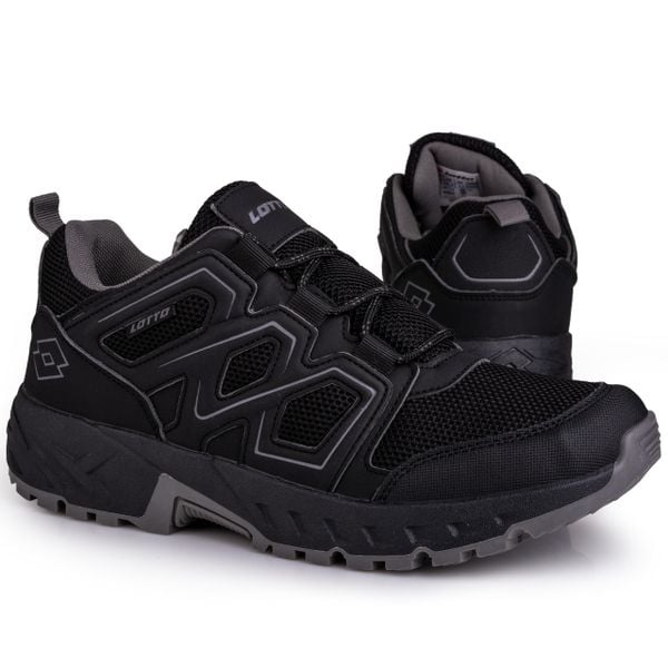 Buty męskie sportowe trekkingowe Lotto GROTON BLACK. Czarne buty sportowe casual Lotto, bez wzorów, bez zapięcia. W wyprzedaży za 139.00 zł.