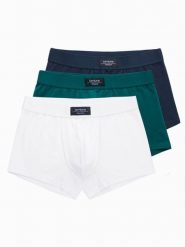 Jednokolorowe dopasowane bokserki męskie BASIC z elastanem – 3 pak mix - Rozmiar: XL. Zielone bokserki Ombre Clothing, m, bez wzorów, z bawełny. W wyprzedaży za 39.99 zł.