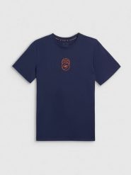 4F T-shirt regular z nadrukiem męski - granatowy XL. Niebieskie t-shirty 4F, m, bez wzorów, z bawełny, bez kołnierzyka, bez ramiączek. Za 59.99 zł.