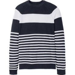 Sweter w paski bonprix ciemnoniebiesko-biały w paski. Swetry nierozpinane marki bonprix. Za 54.99 zł.
