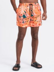 Szorty męskie kąpielówki w motyw roślinny - pomarańczowe V5 OM-SRBS-0140 - XXL. Brązowe szorty Ombre Clothing, l, bez wzorów, z poliesteru. Za 89.99 zł.