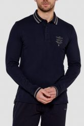 AERONAUTICA MILITARE Granatowy męski longsleeve polo Frecce Tricolori. Niebieskie bluzki z długim rękawem Aeronautica Militare, l, bez wzorów, bez kołnierzyka, bez ramiączek. W wyprzedaży za 229.99 zł.