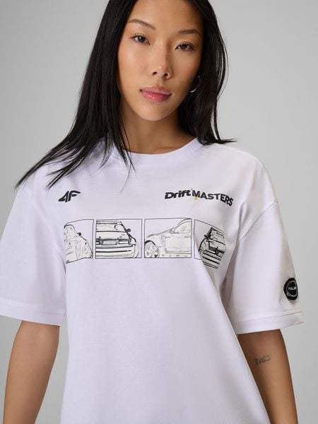 4F T-shirt loose z nadrukiem uniseks 4F x Drift Masters - biały XL. Białe t-shirty 4F, m, bez wzorów, z bawełny, bez kołnierzyka, bez ramiączek. Za 119.99 zł.