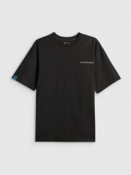 4F T-shirt loose z nadrukiem męski - czarny S. Czarne t-shirty 4F, m, bez wzorów, z bawełny, bez kołnierzyka, bez ramiączek. Za 89.99 zł.