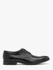 Czarne sznurowane półbuty wizytowe VESTRO. Czarne eleganckie półbuty Ryłko, bez wzorów, ze skóry, bez obcasa, bez zapięcia. Za 479.99 zł.