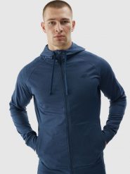 4F Bluza treningowa regular szybkoschnąca męska - granatowa L. Niebieskie bluzy z kapturem 4F, l, bez wzorów, z dzianiny, z kapturem. Za 199.99 zł.