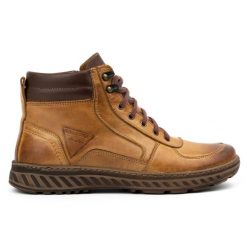 Olivier Buty zimowe męskie trzewiki skórzane 950MP rude brązowe. Brązowe botki sznurowane na zimę, bez wzorów, bez obcasa, bez zapięcia. Za 484.00 zł.