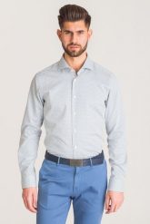 Biała koszula Joop Panko w niebieski wzór. Białe koszule Joop! Collection, m, bez wzorów, bez kołnierzyka, bez ramiączek. W wyprzedaży za 99.80 zł.