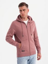 Rozpinana bluza męska dresowa BASIC – ciemnoróżowa V4 - Rozmiar: L. Czerwone bluzy Ombre Clothing, l, bez wzorów, z dresówki, z kapturem. W wyprzedaży za 157.49 zł.