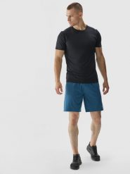 4F Spodenki treningowe regular szybkoschnące męskie - turkusowe M. Niebieskie krótkie spodenki sportowe 4F, m, bez wzorów, z dzianiny. W wyprzedaży za 59.99 zł.