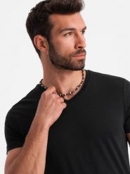 Klasyczna męska bawełniana koszulka z dekoltem w serek BASIC - czarna V1 OM-TSBS-0145 - XXL. Czarne t-shirty Ombre Clothing, m, bez wzorów, z bawełny, bez kołnierzyka, bez ramiączek. W wyprzedaży za 24.99 zł.