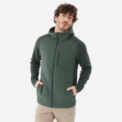 Bluza turystyczna męska Quechua NH500 Hybride. Zielone bluzy z kapturem QUECHUA, l, bez wzorów, z dzianiny, z kapturem. Za 149.99 zł.