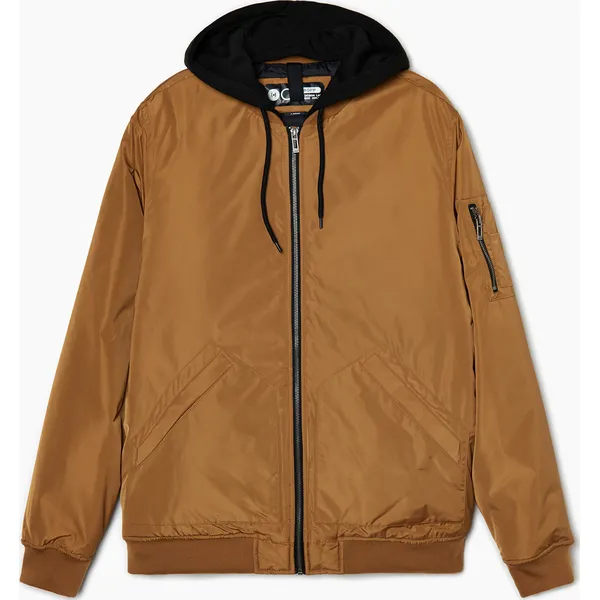 Ciemnobeżowa kurtka bomber z kapturem - Beżowy. Brązowe kurtki Cropp, l, bez wzorów, z poliesteru, z kapturem. Za 229.99 zł.