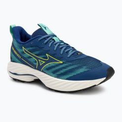 Buty do biegania męskie Mizuno Wave Rider GTX 2. Niebieskie buty do biegania Mizuno, bez wzorów, bez zapięcia, do biegania, mizuno wave. Za 769.99 zł.