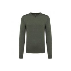 Sweter z dekoltem w kształcie litery V Kariban. Szare swetry nierozpinane KARIBAN, m, bez wzorów, z bawełny, bez kołnierzyka, bez ramiączek. Za 136.50 zł.