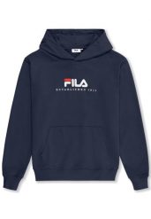 Bluza z kapturem męska do biegania Fila Valsera regular logo granatowa. Niebieskie bluzy z kapturem Fila, m, bez wzorów, z bawełny, z kapturem. Za 299.00 zł.