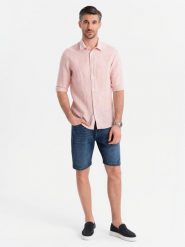 Męskie denimowe szorty o klasycznym kroju – ciemnoniebieskie V3 OM-SRDS-0171 - XXL. Niebieskie szorty Ombre Clothing, l, z aplikacjami, z bawełny, klasyczne. W wyprzedaży za 119.99 zł.