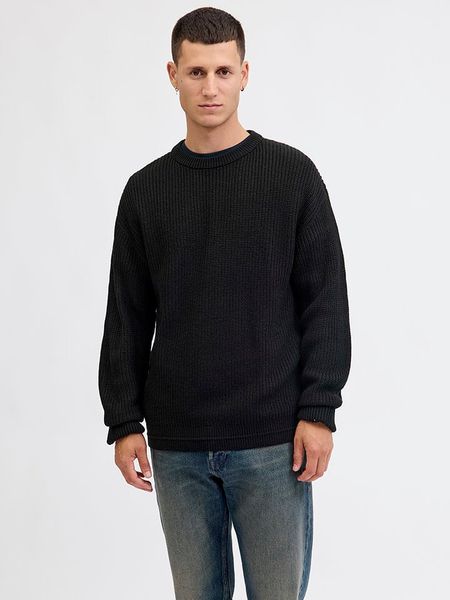 Jack & Jones Sweter "Kaito" w kolorze czarnym rozmiar: S. Czarne swetry nierozpinane Jack & Jones, s, bez wzorów, ze splotem, bez kołnierzyka, bez ramiączek. Za 109.26 zł.