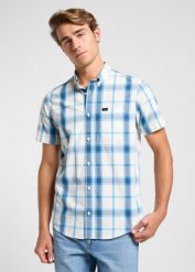 MESKA KOSZULA LEE BUTTON DOWN SS STREAM ECRU PLAI 112363688. T-shirty Lee, m, bez wzorów, bez kołnierzyka, bez ramiączek. Za 99.99 zł.