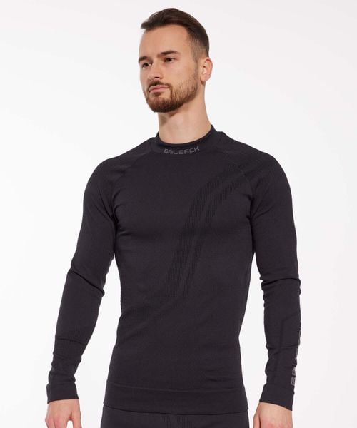 Bluza męska z wełną merino Brubeck THERMO WOOL by Pustelnik. Czarne bielizna termoaktywna Brubeck, na zimę, m, bez wzorów, z dzianiny, bez ramiączek, narciarskie. Za 243.99 zł.