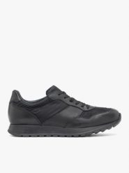 Czarne sportowe półbuty. Czarne eleganckie półbuty Ryłko, bez wzorów, z gumy, bez obcasa, na płaskiej podeszwie, bez zapięcia. Za 549.99 zł.