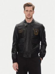 Aeronautica Militare Kurtka skórzana 251PN5046PL265 Czarny Regular Fit. Czarne kurtki Aeronautica Militare, m, bez wzorów, ze skóry, bez kaptura. Za 2,390.75 zł.