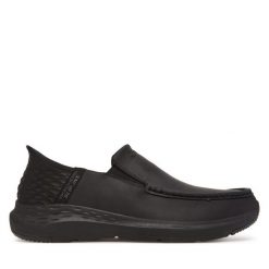 Półbuty Skechers. Czarne eleganckie półbuty Skechers, bez wzorów, bez obcasa, bez zapięcia. Za 309.99 zł.