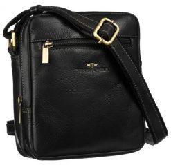 Torba skórzana PTN TB-709-COM BLACK. Czarne torby na ramię Peterson, bez wzorów, z materiału, na ramię, bez dodatków. Za 203.99 zł.