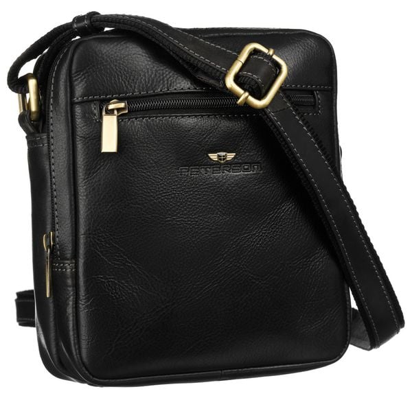 Torba skórzana PTN TB-709-COM BLACK. Czarne torby na ramię Peterson, bez wzorów, z materiału, na ramię, bez dodatków. Za 203.99 zł.