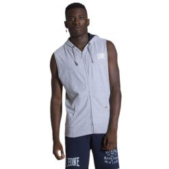 Męska bluza bez rękawów z kapturem i zamkiem Leone 1947 Apparel. Szare bluzy z kapturem LEONE 1947 APPAREL, l, bez wzorów, z tkaniny, z kapturem. W wyprzedaży za 111.80 zł.