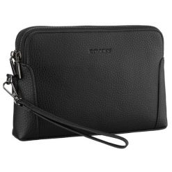 Klasyczna, czarna saszetka męska ze skóry ekologicznej zamykana suwakiem - Rovicky. Czarne torby na ramię ROVICKY, bez wzorów, ze skóry ekologicznej, bez dodatków. Za 69.99 zł.