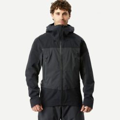 Kurtka trekkingowa męska Forclaz MT900 wodoodporna. Czarne kurtki FORCLAZ, l, bez wzorów, z materiału, bez kaptura. Za 549.99 zł.