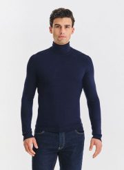 PAKO LORENTE - Golf męski w granatowym kolorze. Niebieskie golfy Pako Lorente, m, bez wzorów, z nylonu, bez ramiączek. Za 119.99 zł.